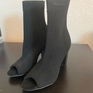 Slip On Open Toe Black Heels / Boots